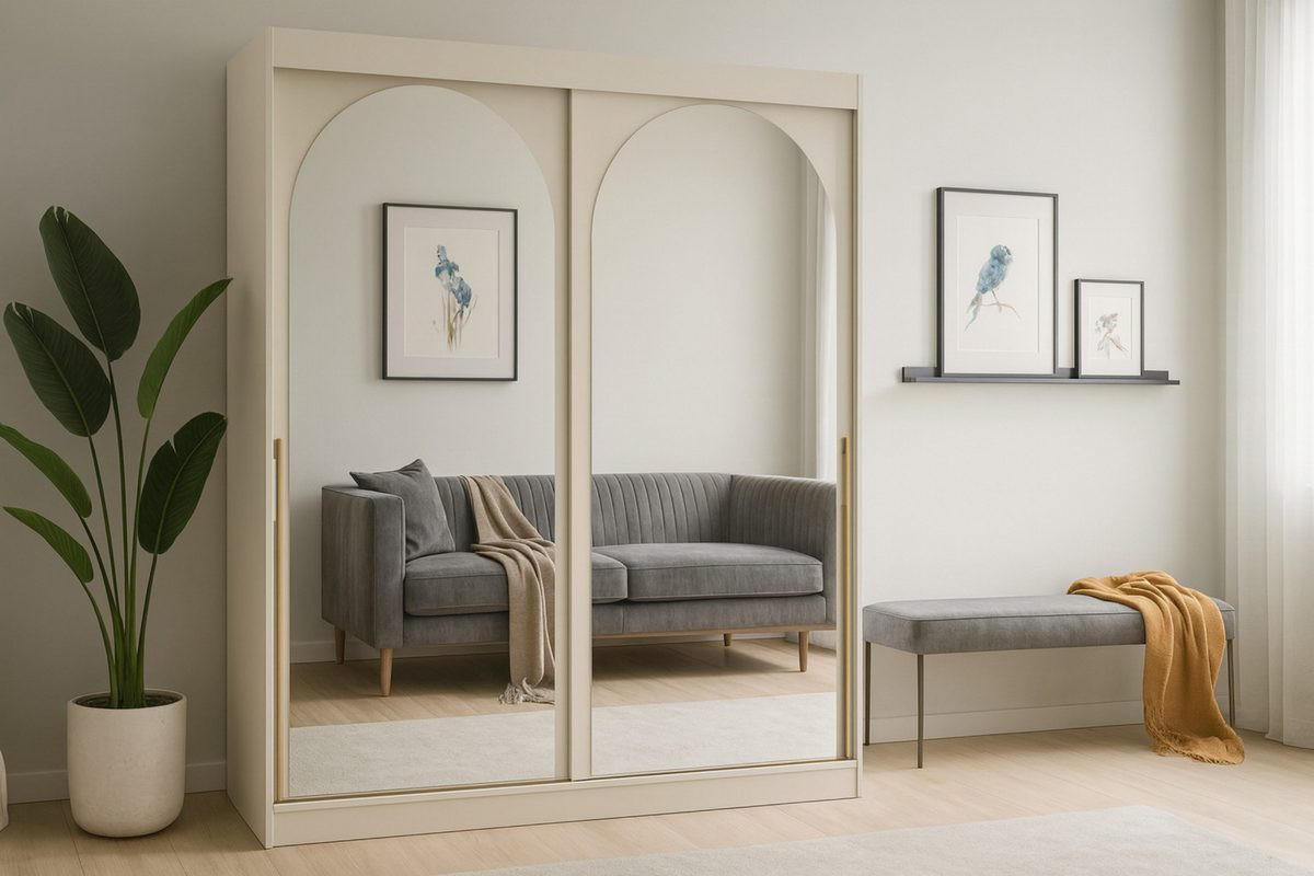 SCHIEBETÜRENSCHRANK MOSSA 180 / 215 / 65 cm in Kaschmir / Gold - Kaschmir/Goldfarben, Holzwerkstoff (180/215/65cm) - Deine Möbel 24