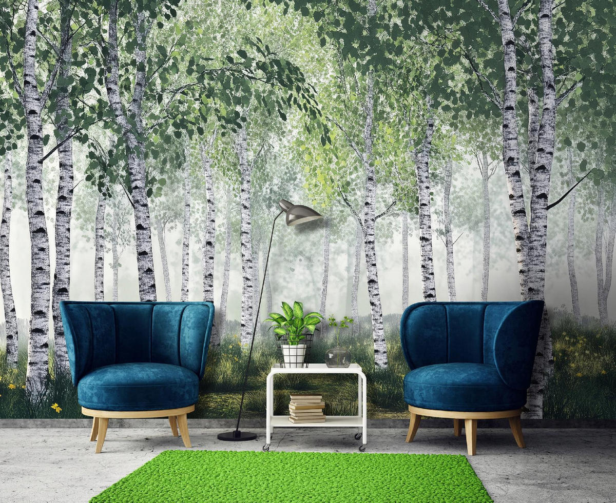 FOTOTAPETE 3D Effekt Wald Bäume Natur Tapete Wohnzimmer 400x280 - Multicolor, Papier (400/280cm) - Wallarena
