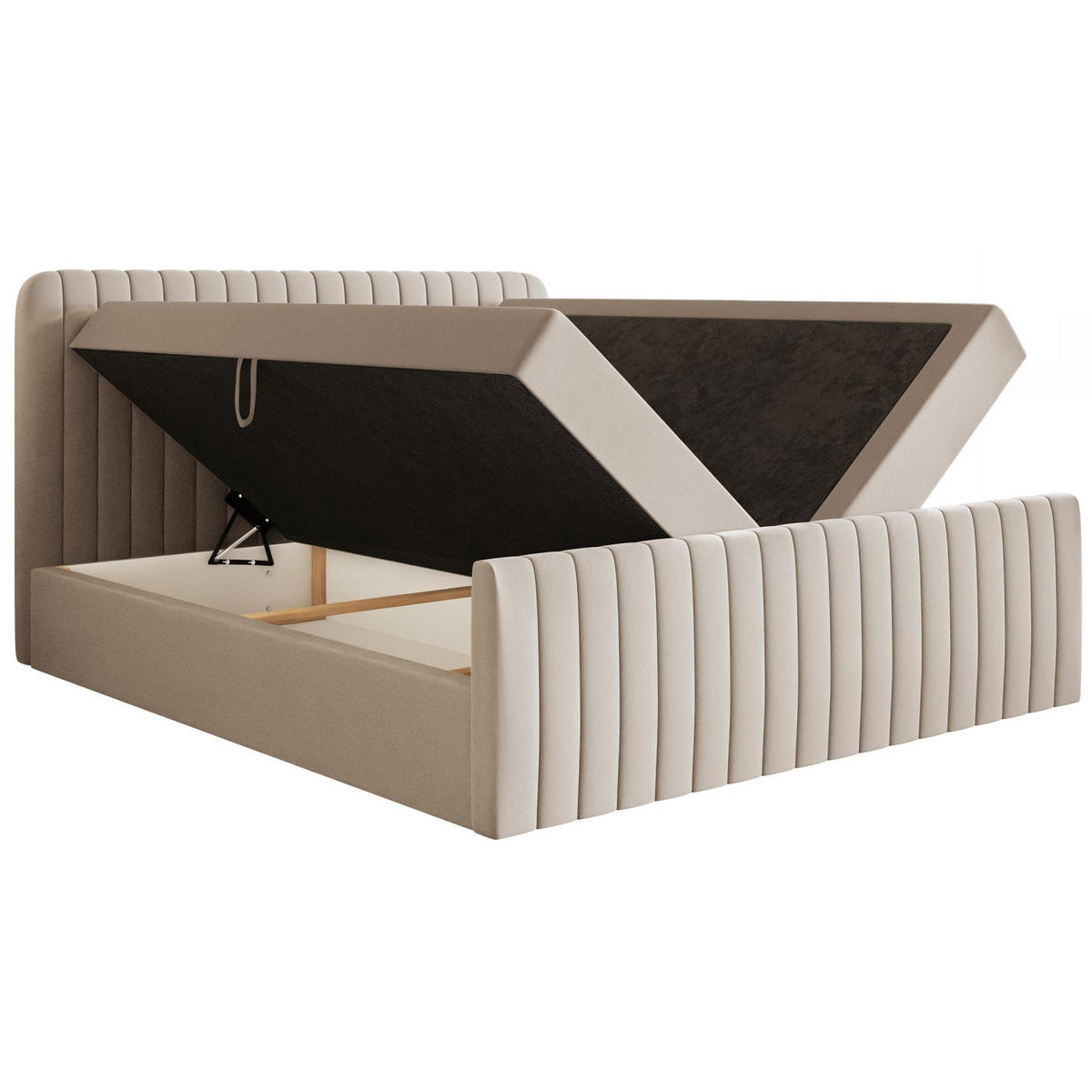 BOXBETT Saliano mit Topper und Chenille-Bezug Beige, 180x200 cm - Beige, Kunststoff/Textil (180/200cm) - Selsey