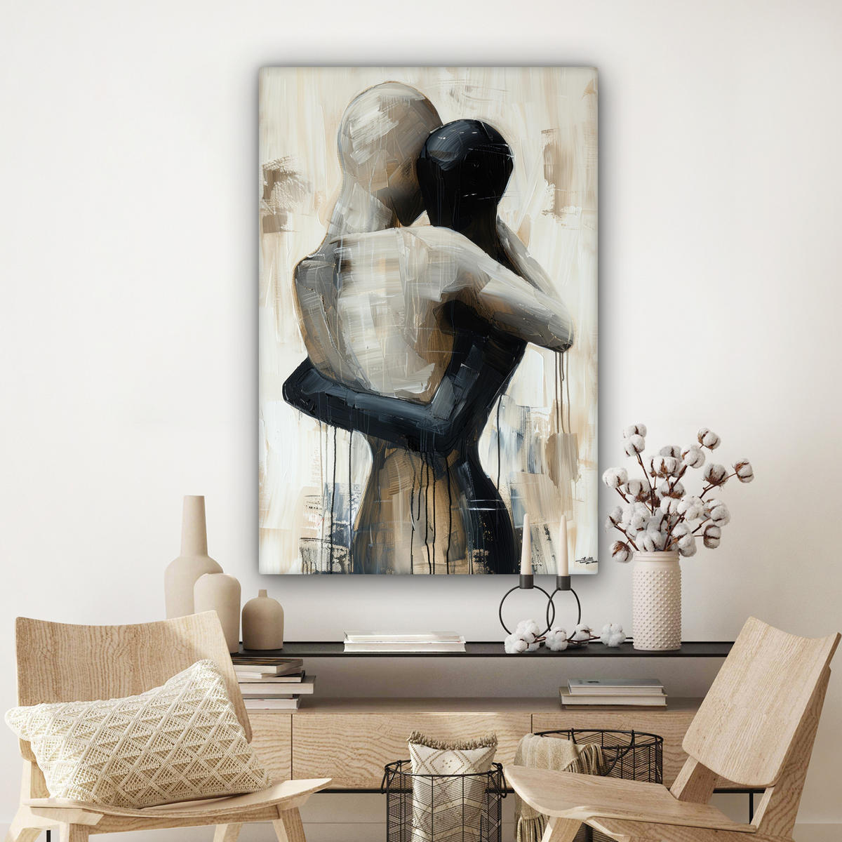 LEINWANDBILD Abstrakt - Liebe - Schwarz und weiß - Modern Deko XXL 80x120 cm - Schwarz, Textil (80/120cm) - MuchoWow