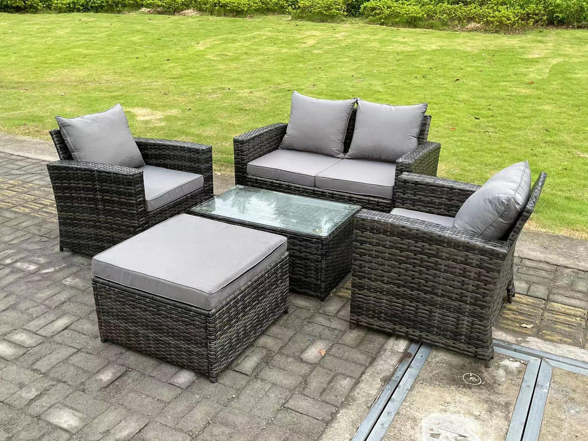 GARTENMÖBEL-SET mit Kissen Polyrattan Dunkelgrau 5-Sitzer - Dunkelgrau, Metall - Fimous