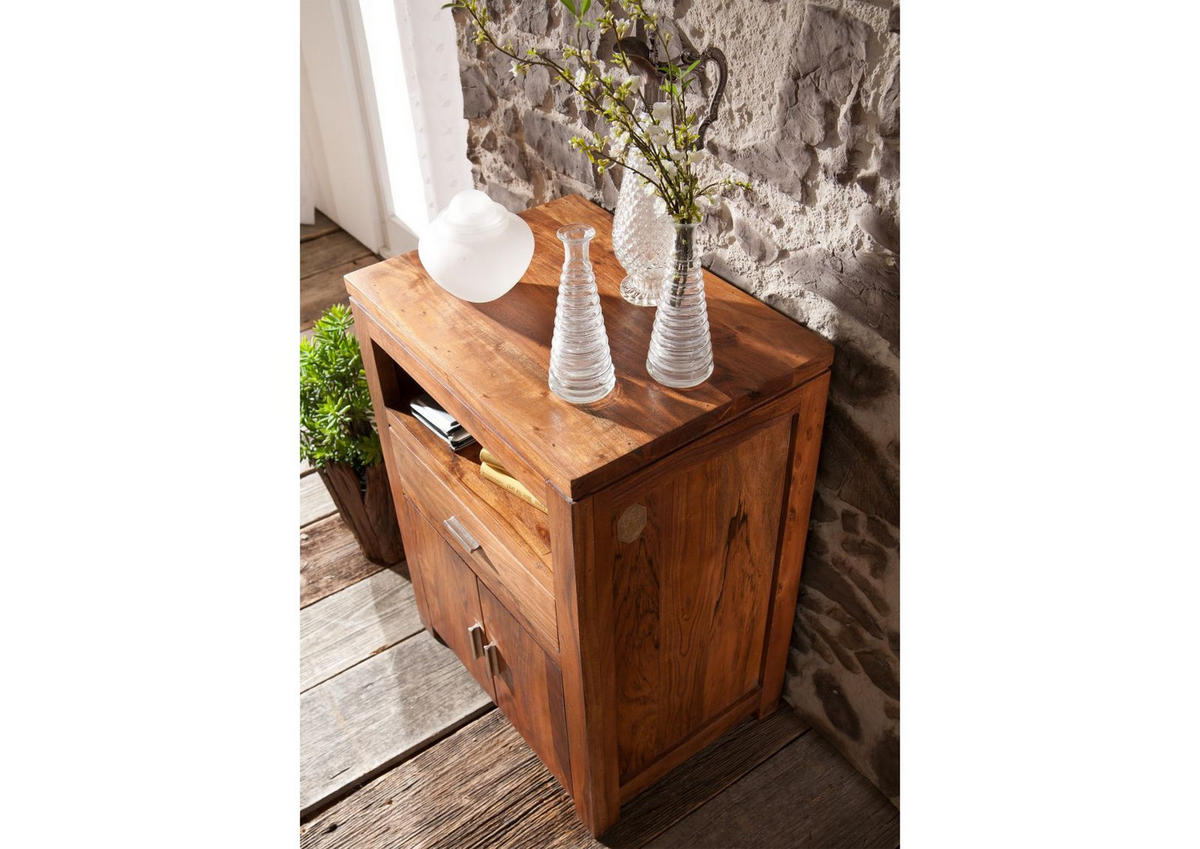 KOMMODE Akazie 55x40x75 hellbraun lackiert SHAMAN #57 - Braun, Holz (55/75/40cm) - Massivmoebel24