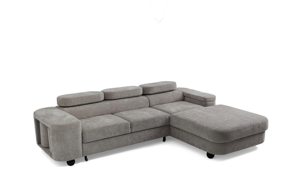 ECKSOFA LOVE L Rechts mit Schlaffunktion 124x210 Chenille Grau - Schwarz/Grau, Holz/Textil (205/284cm) - Muffo