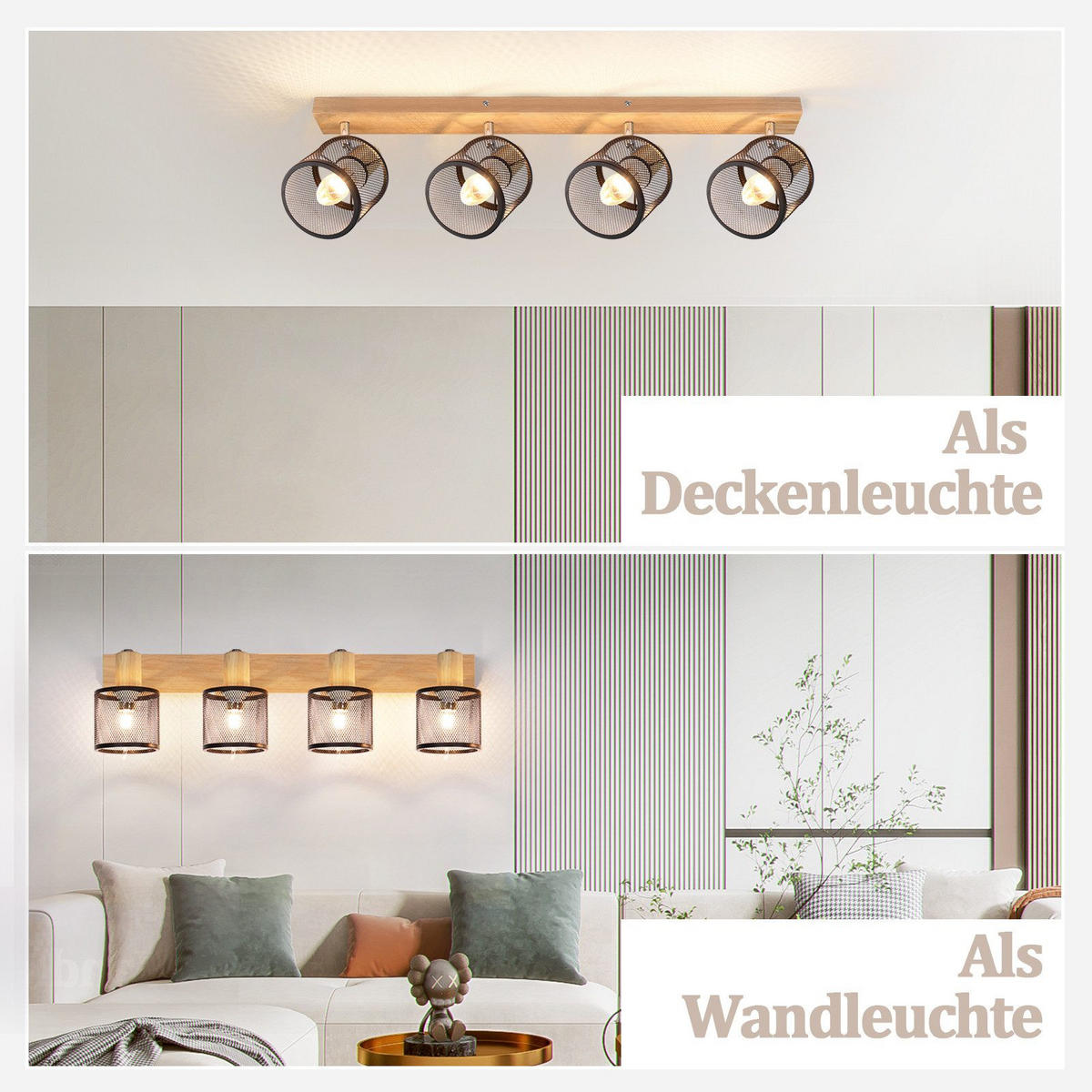 STRAHLER Gisela 4-flammig 60/10/14 cm - Schwarz, Metall (60/10/14cm) - Nettlife