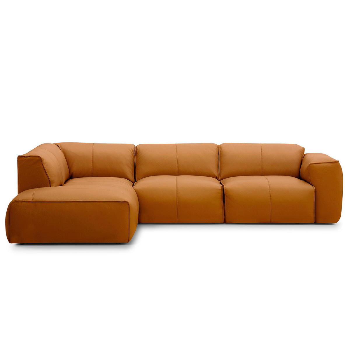 3-SITZER ECKSOFA mit Recamiere - Cognac/Schwarz, Leder/Kunststoff (295/231cm) - home24