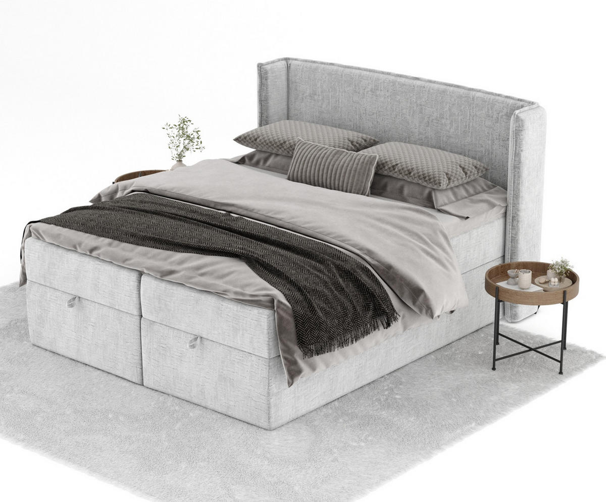 BOXBETT Passion Hellgrau 160/200 cm mit Matratze und Topper - Hellgrau/Schwarz, Holz/Holzwerkstoff (160/200cm) - Maison de Reve