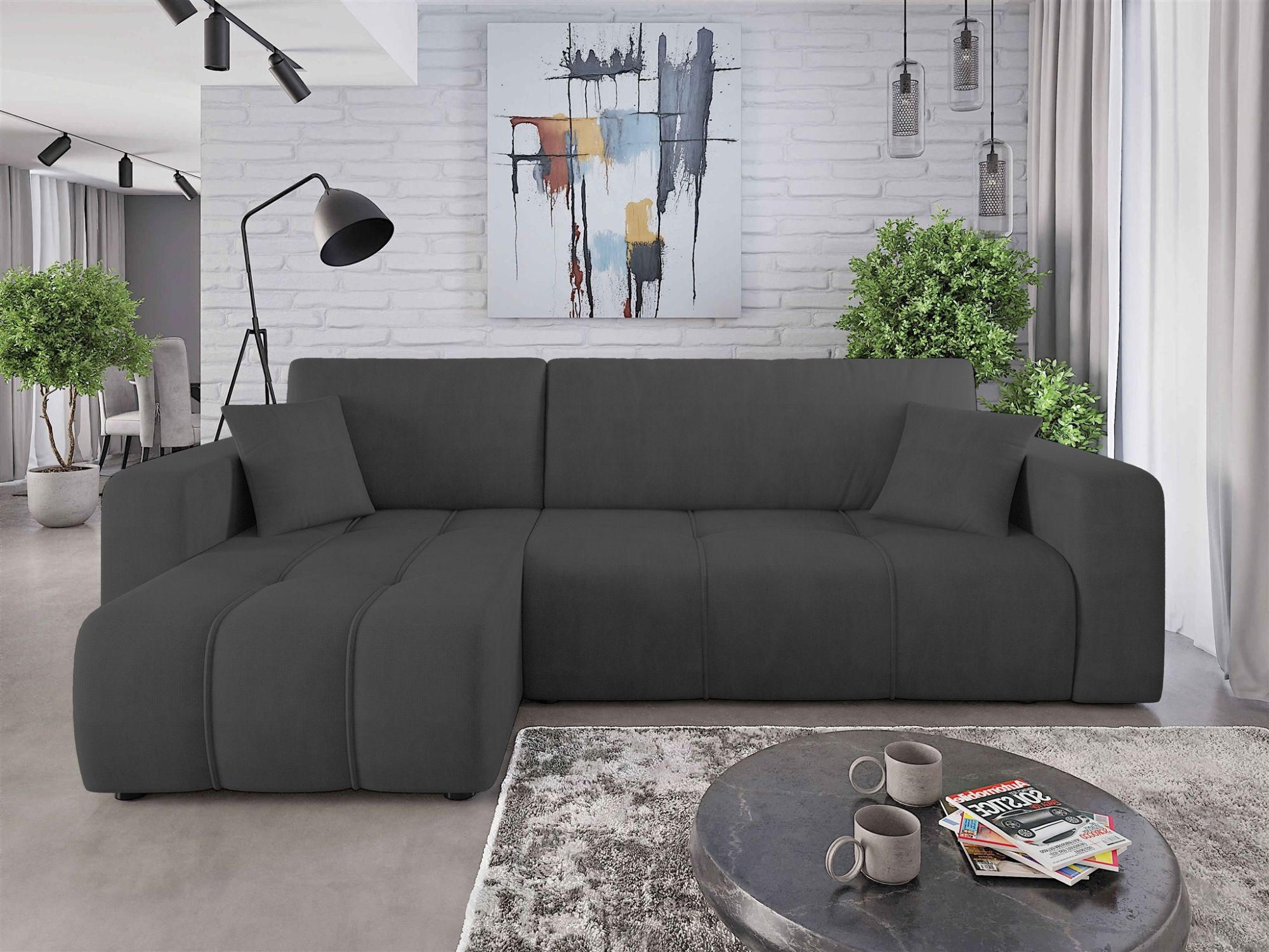 ECKSOFA Dagny Mit Schlaffunktion - Anthrazit, Holzwerkstoff/Textil (248/146cm) - Fun Möbel
