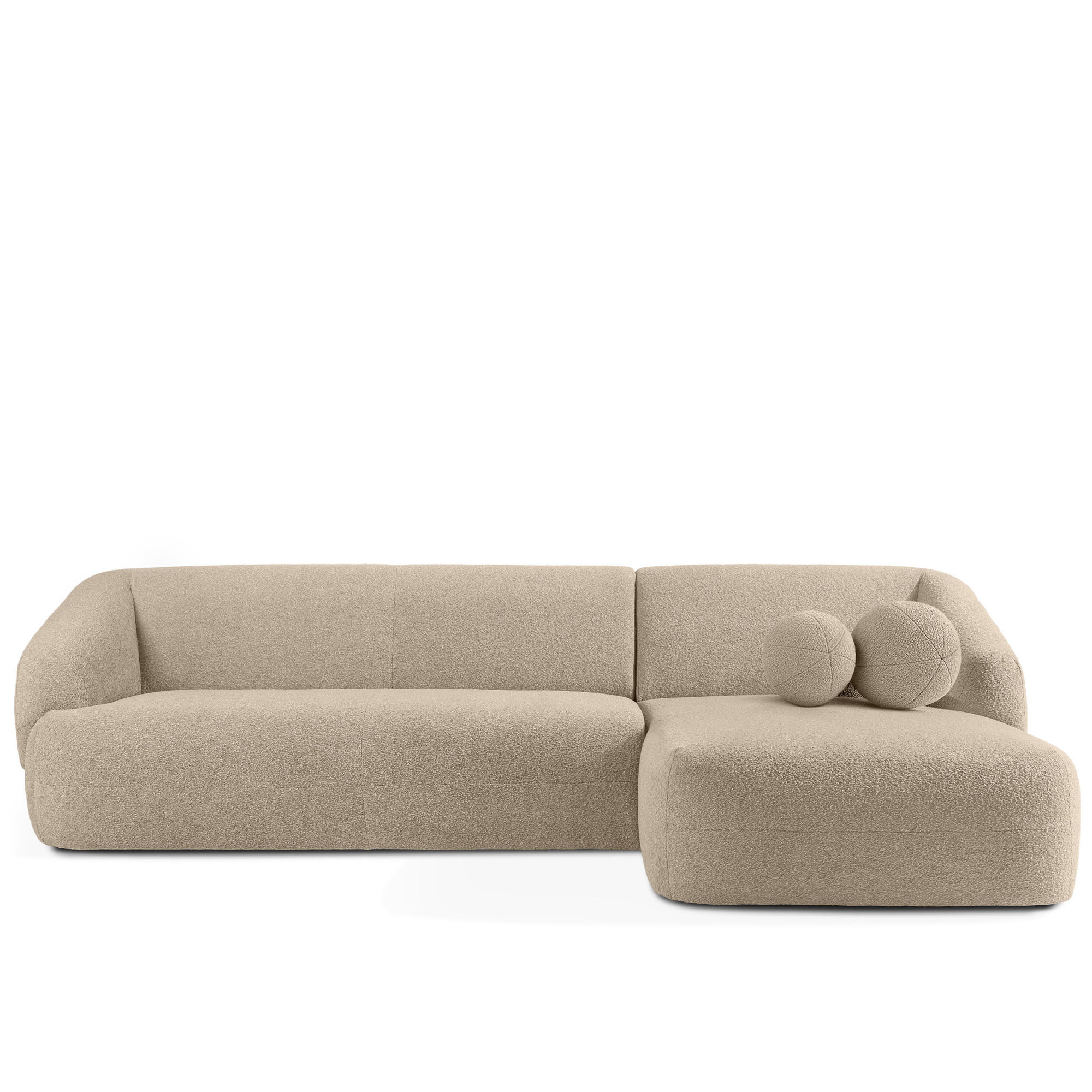 ECKSOFA RECHTS VIRA, Hellbeige, Bouclé - Hellbraun/Schwarz, Holz/Holzwerkstoff (300/160cm) - KONSIMO®