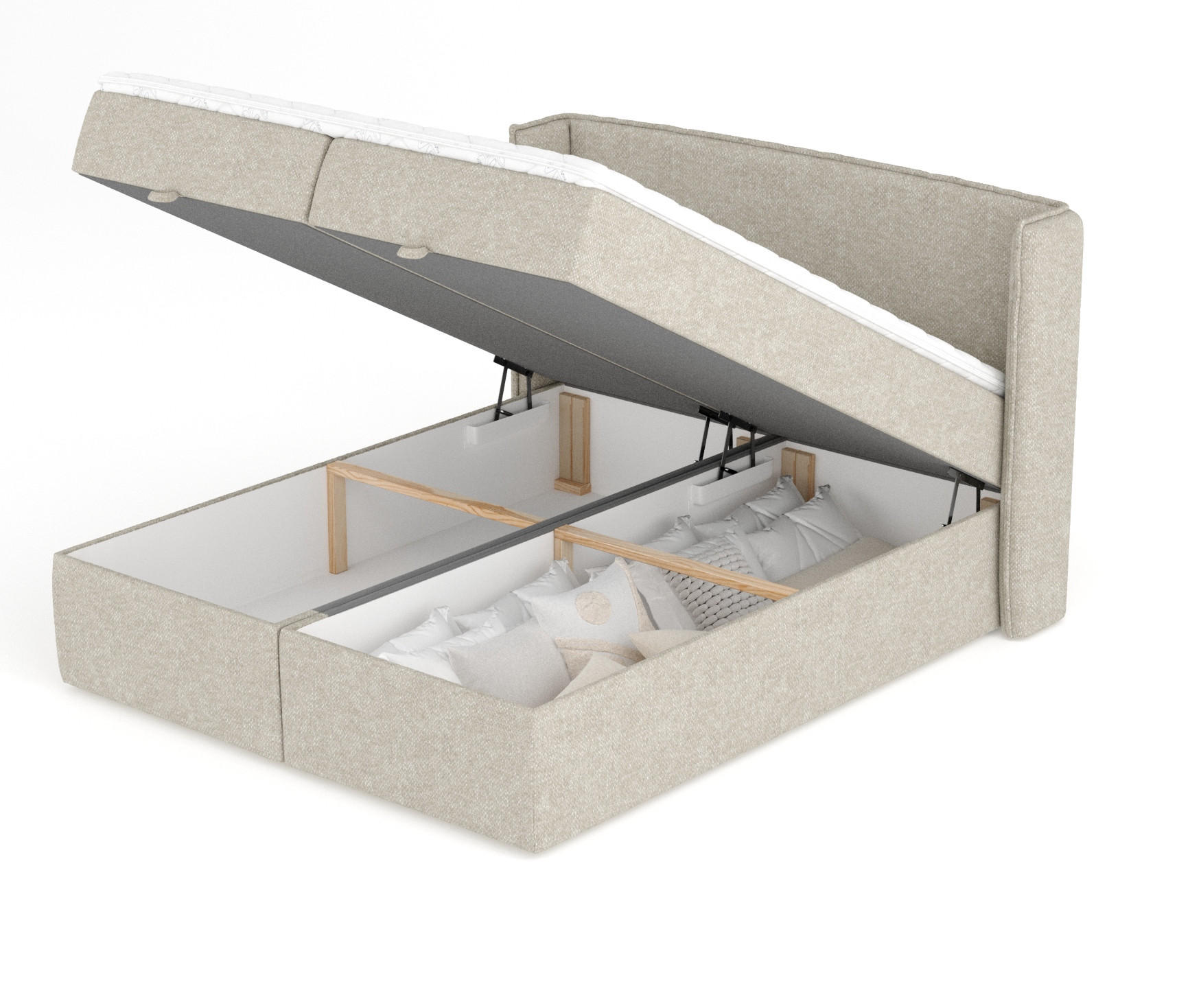 Thumbnail - Maison de Reve Boxbett, Beige, Grau, Textil, Buche, Kiefer, H3, Höhe ca. 20 cm, 140x200 cm, Oeko-Tex® Standard 100, Reac...