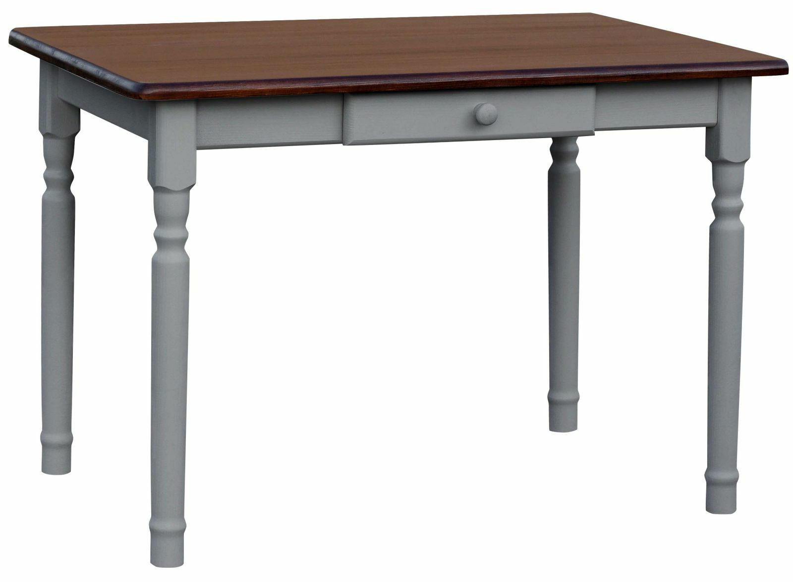KOMA Esstisch KM417246 aus massivem Kiefernholz mit Schublade, 130 × 50 cm, Grau / Nussbaum gebeizt - Grau, Holz (50/75/130cm) - Koma
