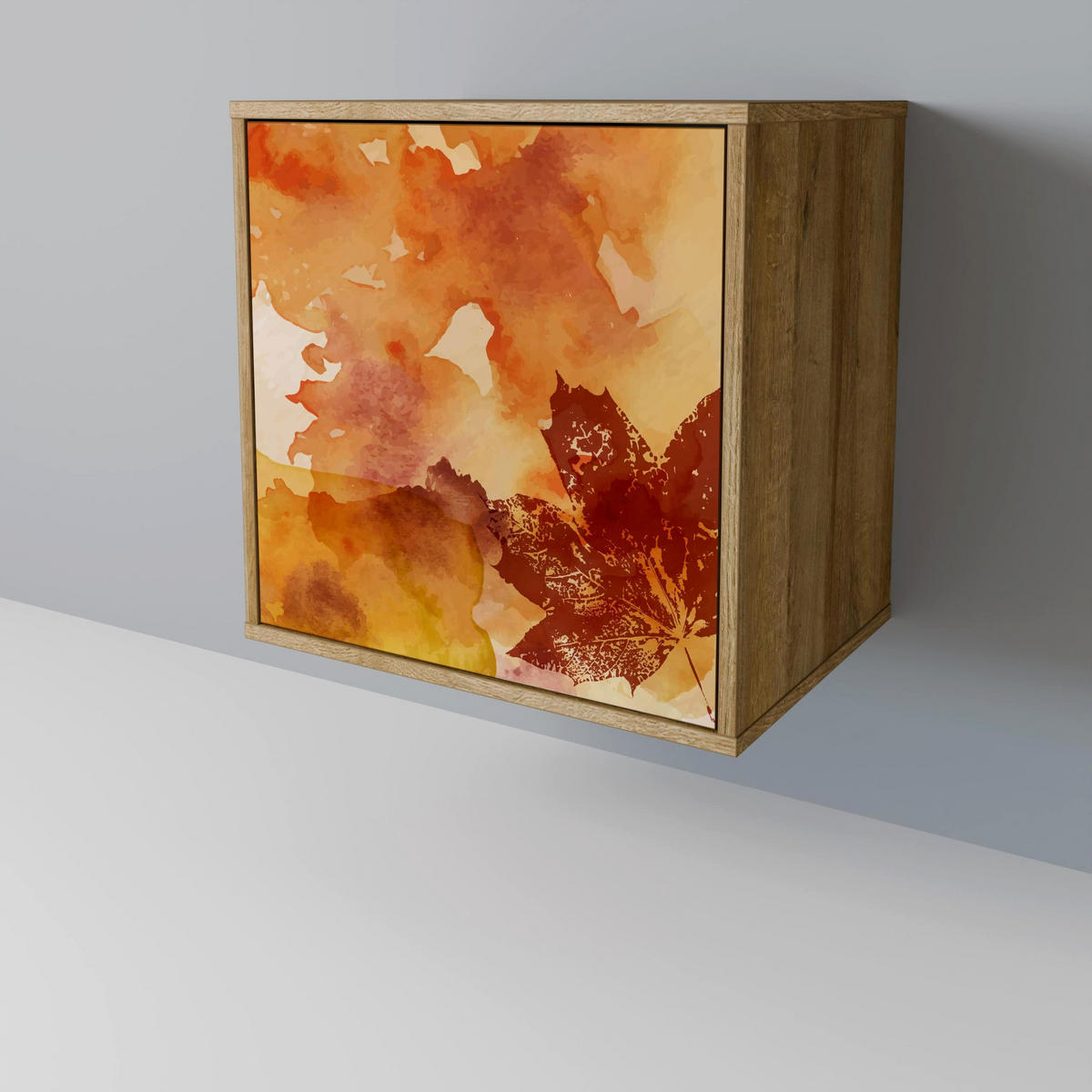 SIDEBOARD TRACES OF AUTUMN, Eichefarben, 57,5x42x72,5 cm, Schwarze Metallfüße - Eichefarben/Multicolor, Holzwerkstoff/Metall (57.5/72.5/42cm) - SpaceRebels