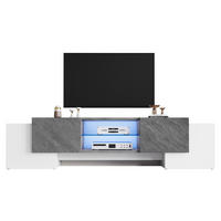 TV-LOWBOARD aus MDF 180x40x46,5 cm Weiß/Grau mit Bluetooth-LED, Hartglas-Ablage und 4 Türen - Weiß, Holzwerkstoff (180/46.5/40cm) - Modfu