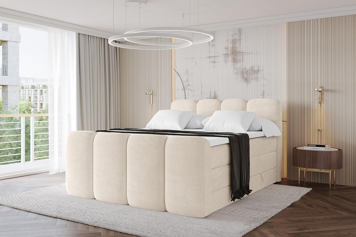 BOXBETT mit Matratze H3|H4 und Lattenrost - NINA-Z KING - 200x200 cm Poso - Beige - Ecru, Holzwerkstoff (200/200cm)