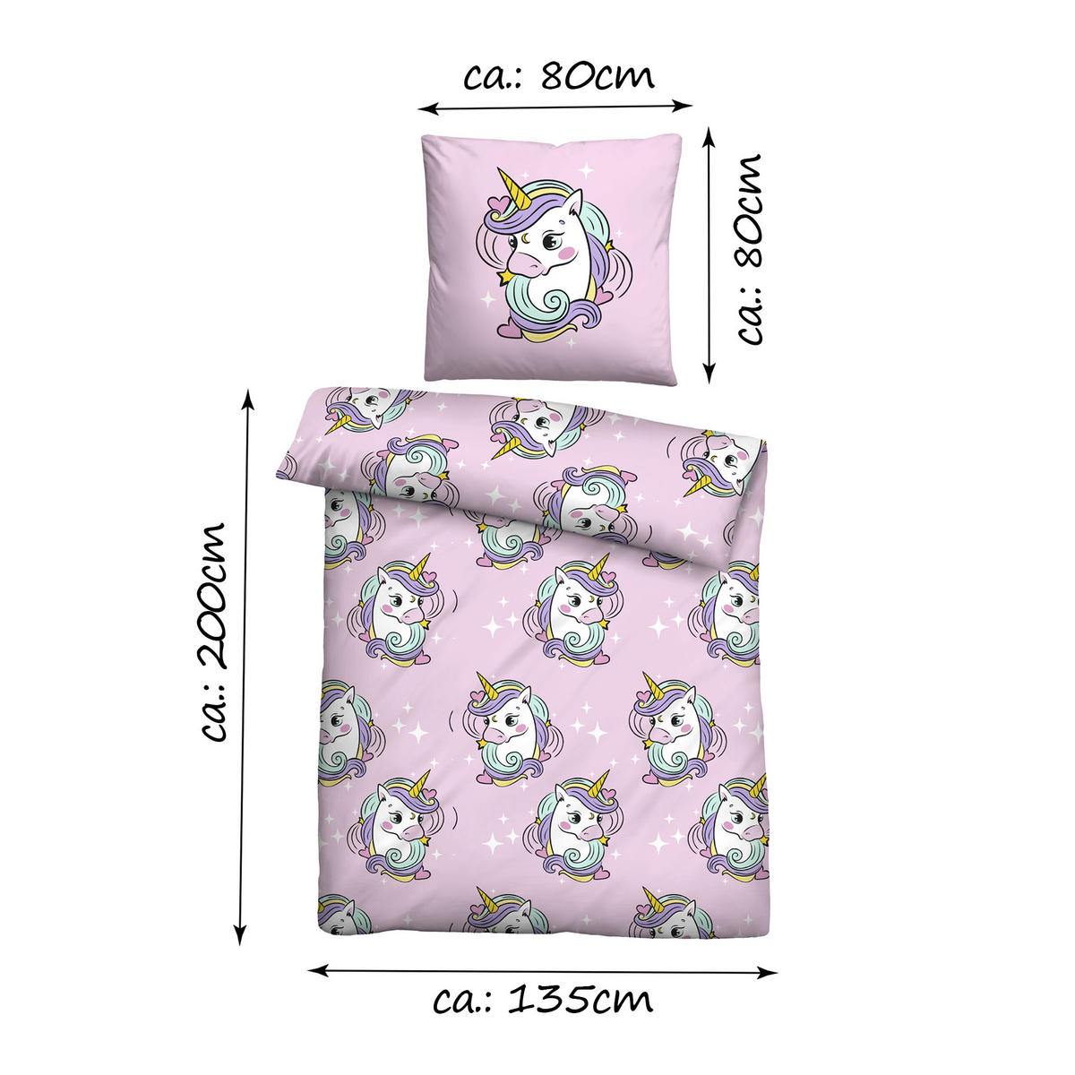 BETTWÄSCHE 2 tlg. mit Motiv 135x200 cm Einhorn - Rosa, Textil (135/200cm) - Bestlivings