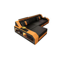 COUCH Arezzo L Schwarz Orange Ledermix - Schwarz, Textil (308/194cm)