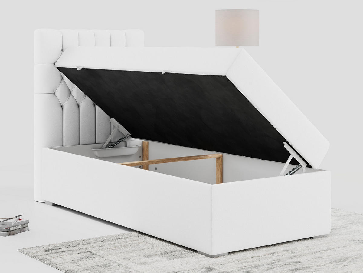 BOXBETT PERA 90/200 Weiß Kunstleder - H3 - Links Seite - Weiß, Holz/Textil (90/200cm) - MKS