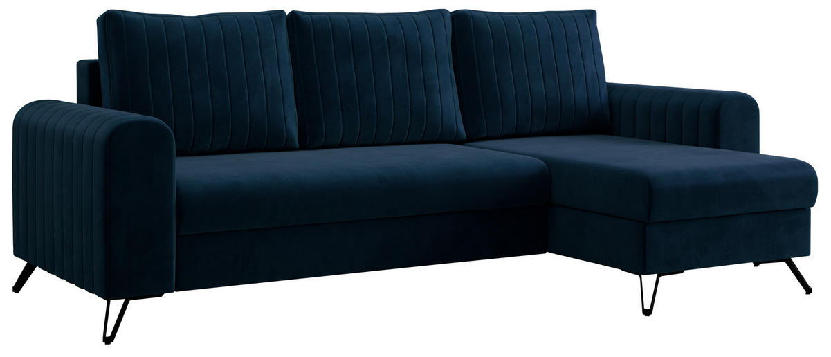 ECKSOFA Axel Velvet Dunkelblau - Schwarz/Dunkelblau, Textil/Metall (242/140cm) - MKS