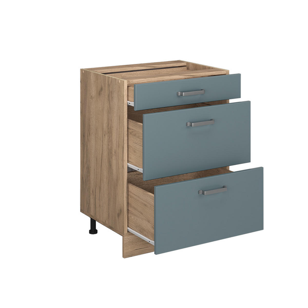 KÜCHENUNTERSCHRANK R-Line Blau-Grau 60 cm mit Schubladen, AP Anthrazit - Honigeiche/Eiche Wotan, Holzwerkstoff (60/81.6/60cm) - Vicco