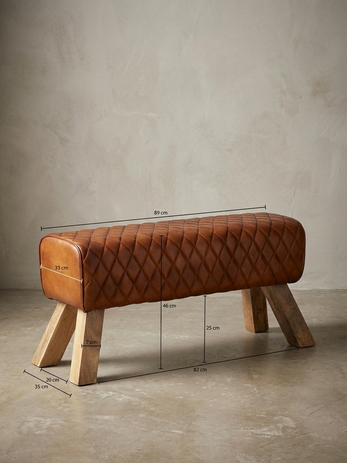 SITZBANK – Leder/Mango Massivholz, ohne Lehne - Braun, Mangoholz/Leder (89/46/35cm) - KADIMA DESIGN