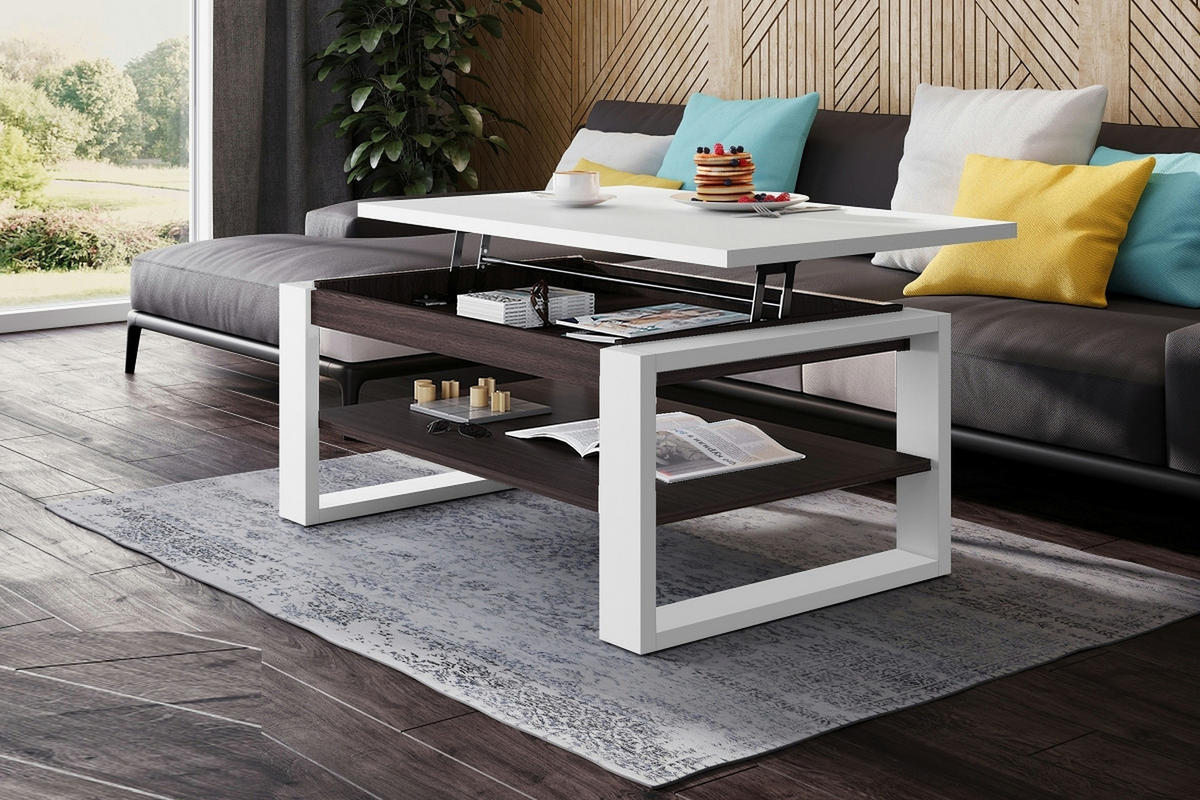 COUCHTISCH rechteckig Weiß matt - Walnuss Wenge aufklappbar 110/65/50 cm - Wengefarben/Weiß, Holzwerkstoff (65/110/50cm) - designimpex