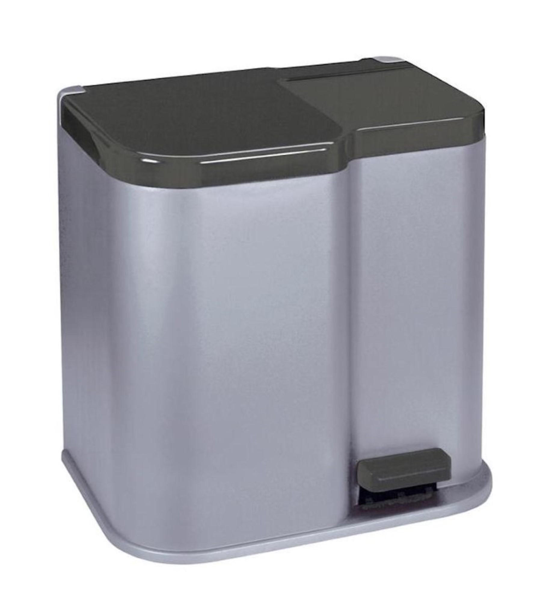 TRETABFALLEIMER mit zwei Inneneimer 21 Liter Fassungsvermögen Silber - Silberfarben, Kunststoff (40/39.8/30cm) - PROREGAL