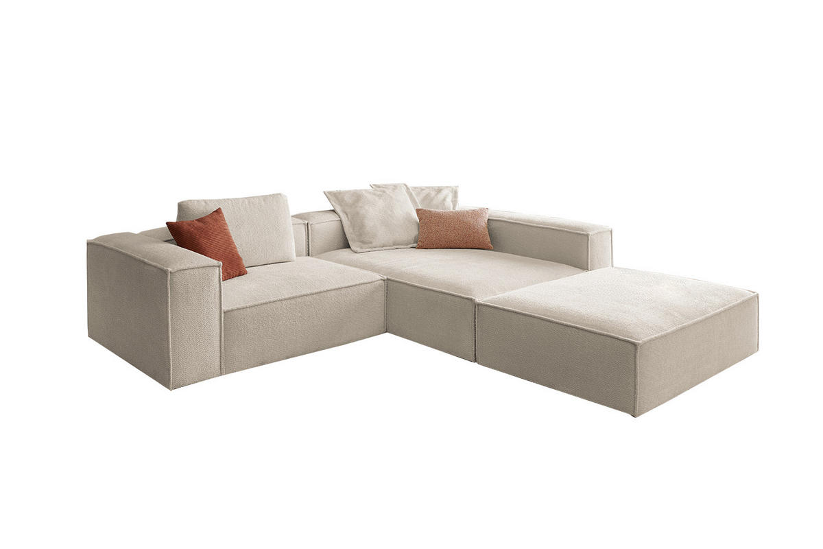 ECKSOFA CARMO Weiß Flachgewebe - Schwarz/Weiß, Kunststoff/Textil (306/191cm) - KAWOLA