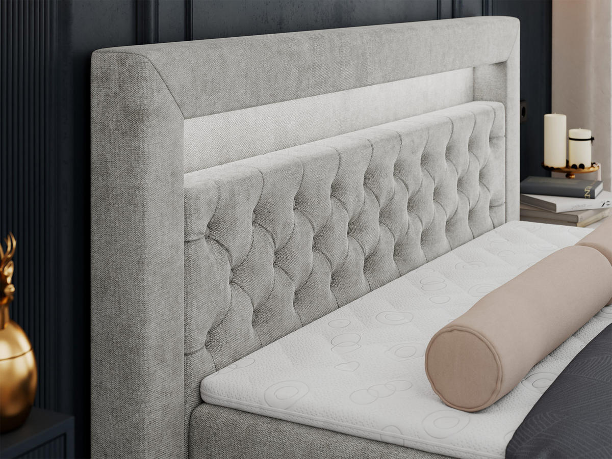 BOXBETT GOLD-6 LED 160/200 Hellgrau Struktur - H3 - Hellgrau, Holz/Textil (160/200cm) - MKS