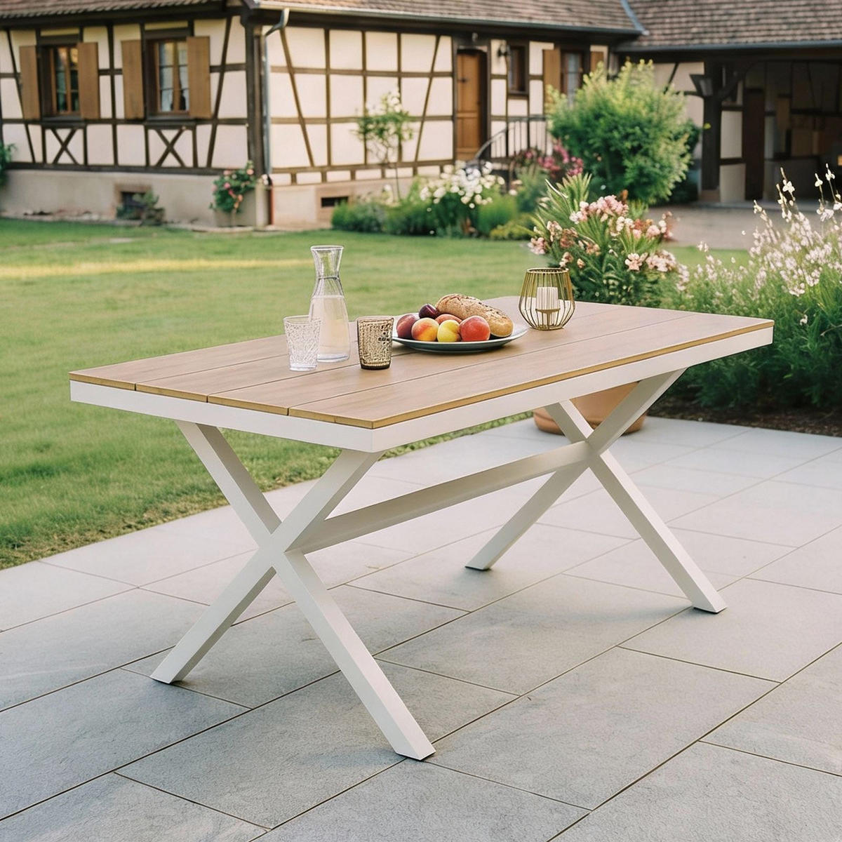 GARTENTISCH ISOLA - Weiß/Naturfarben, Metall (89/150/76cm) - IDIMEX