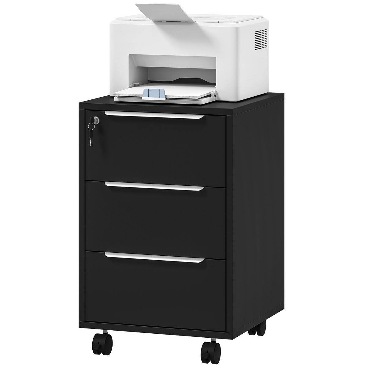 ROLLCONTAINER DE-14472 3 Schubladen abschließbar Schwarz - Schwarz, Holzwerkstoff (40/63.5/40cm) - ComfortXL