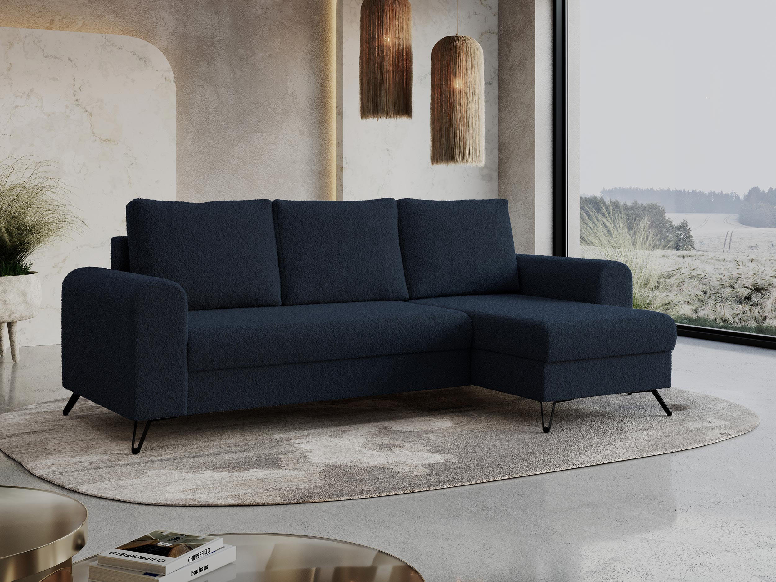 ECKSOFA Hugo Boucle Dunkelblau - Schwarz/Dunkelblau, Textil/Metall (242/140cm) - MKS