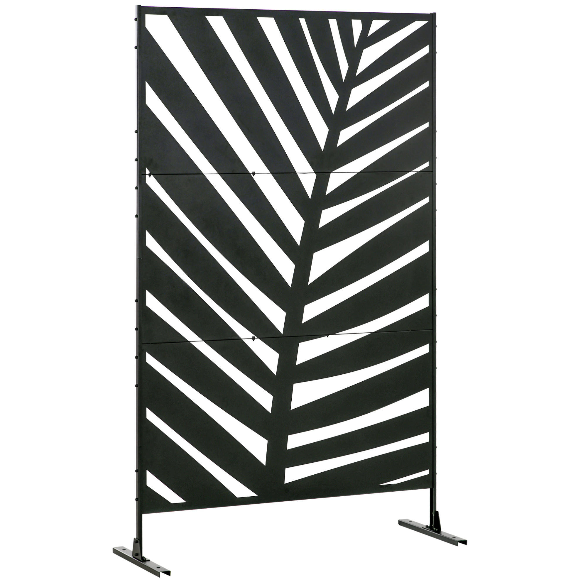 SICHTSCHUTZZAUN 122/45/198 cm Schwarz aus Stahl mit Palmenblatt-Print - Schwarz, Metall (45/198cm) - OKWISH