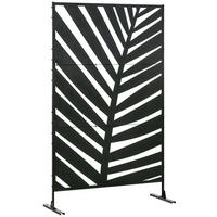 SICHTSCHUTZZAUN 122/45/198 cm Schwarz aus Stahl mit Palmenblatt-Print - Schwarz, Metall (45/198cm) - OKWISH