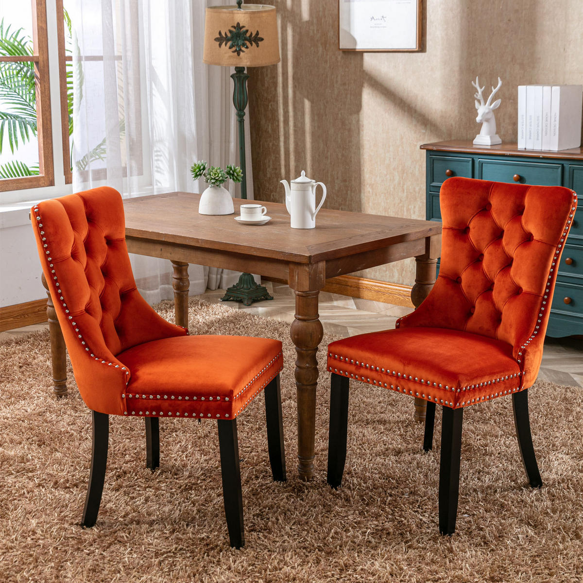STUHL-SET DE-36286 2 Stück mit Ziernieten Orange - Orange, Holz (50/95/65cm) - ComfortXL