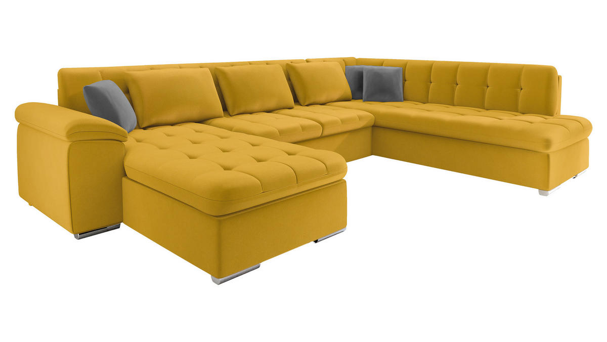 WOHNLANDSCHAFT Niko Bis Premium, Seite: Links - Gelb, Holz/Textil (348/76/205cm) - MIRJAN24