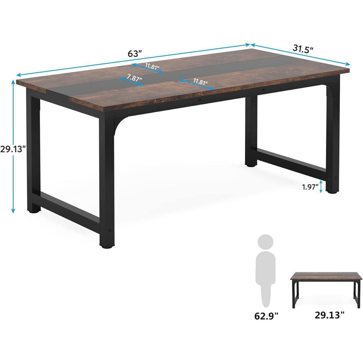 COMPUTERTISCH Rustikal/Schwarz 160 x 80 cm - Braun, Metall (75/160/80cm)
