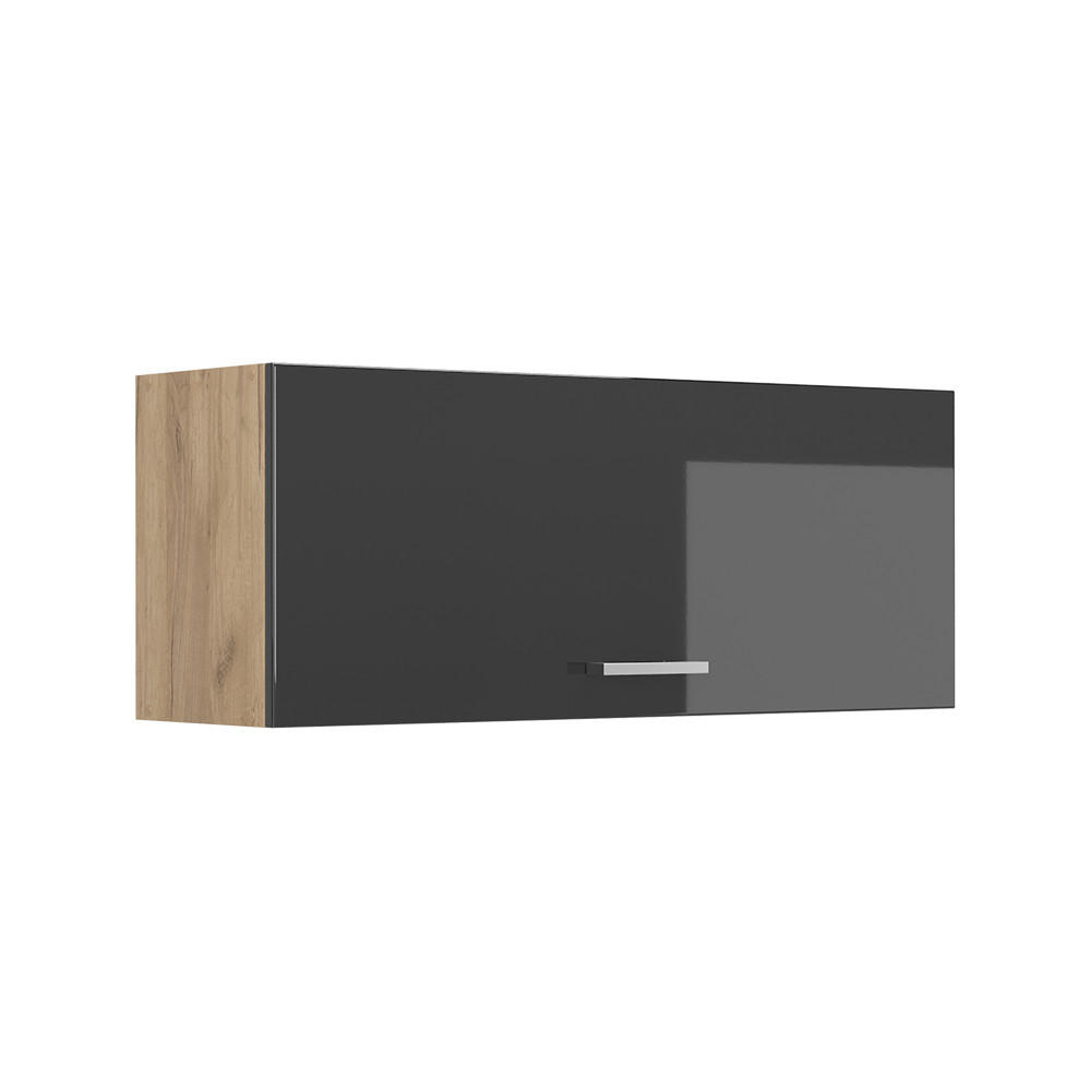 VÄGGSKÅP R-Line, Antracit högblank/Goldkraft ek, 100 cm Platt Svart högglans, Honungsek 40/100/31 cm