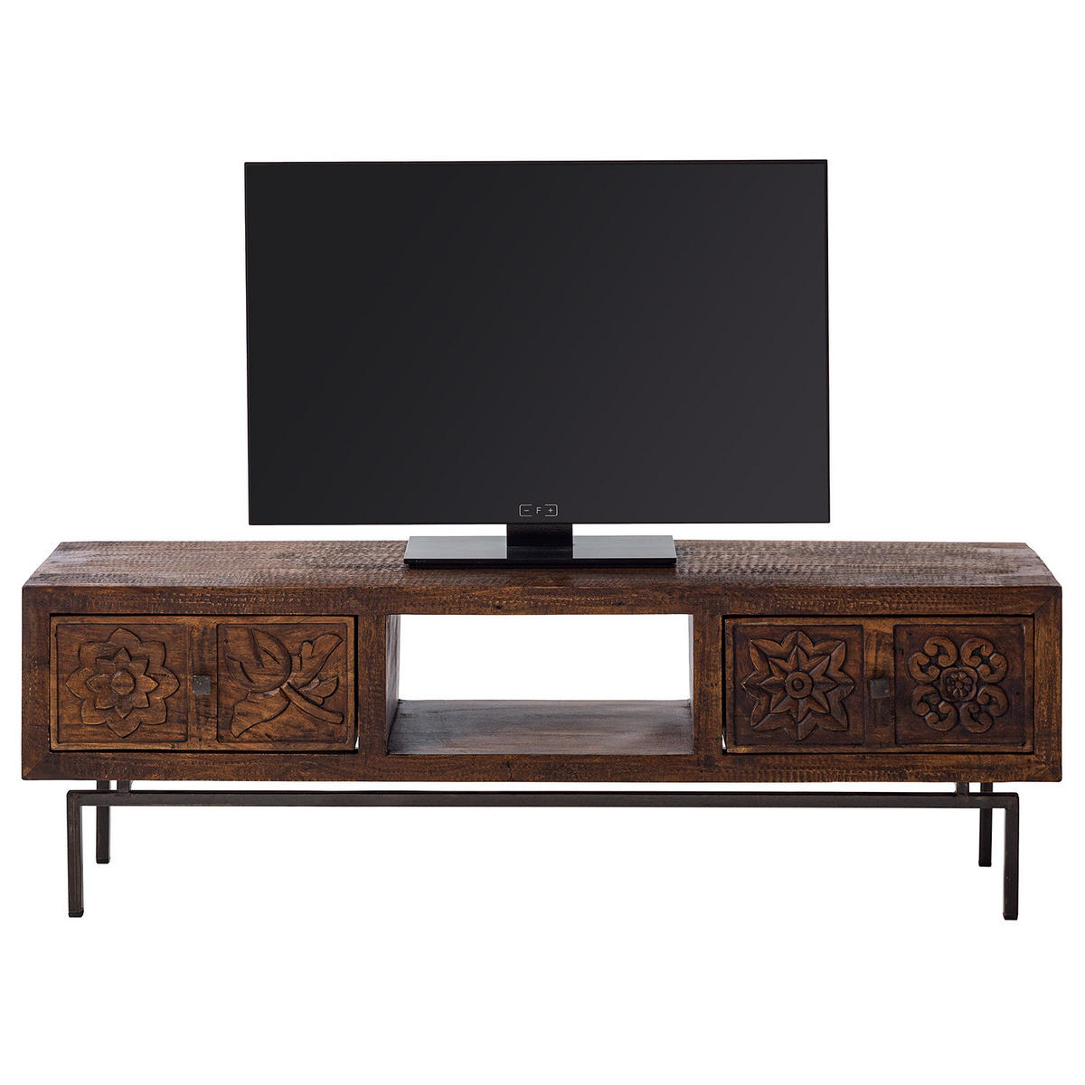 TV-LOWBOARD - Akazie massiv / Metall - Akazie / Schwarz - Akaziefarben, Holz/Metall (148/47/40cm) - home24