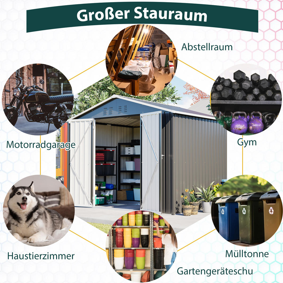 GERÄTESCHUPPEN SCHIEBETÜR 240x192x191 cm Schwarz - Schwarz, Metall (192.3/191/240cm) - ComfortXL