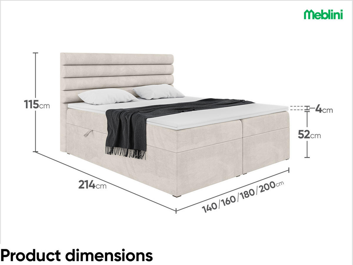 BOXBETT KARIM 180x200 cm in Beige Samt - Beige/Schwarz, Holz/Holzwerkstoff (180/200cm) - Meblini
