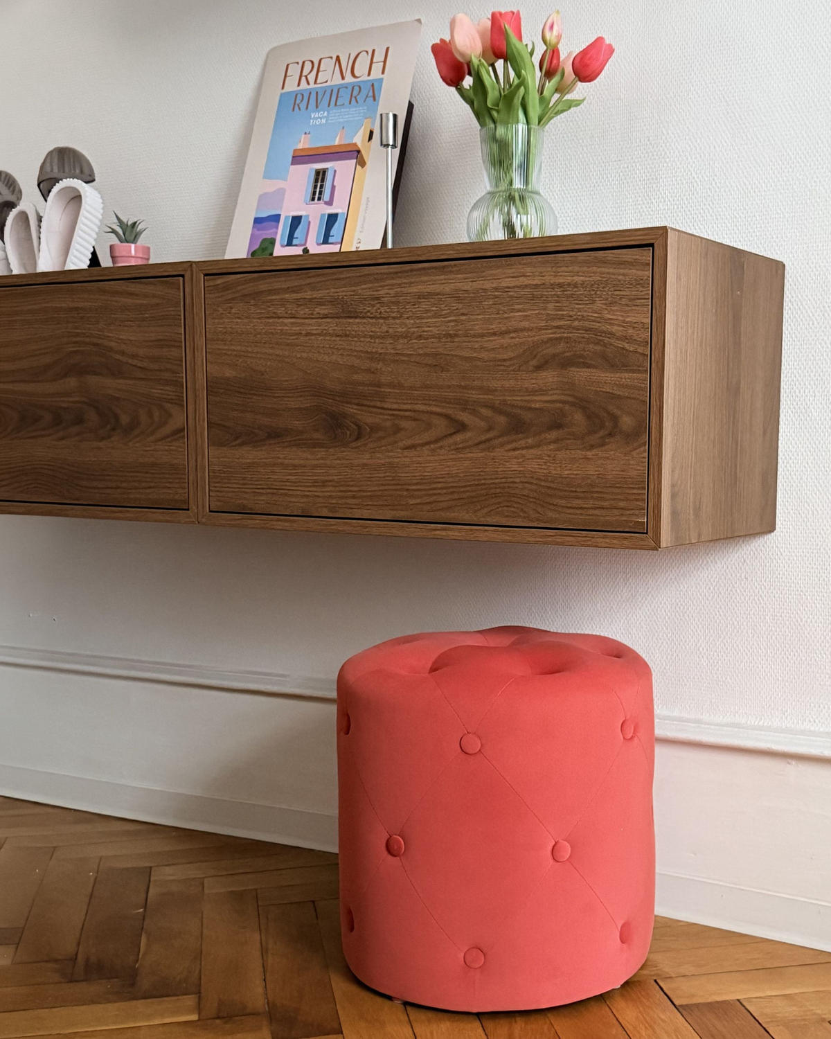POUF Corolla 40/40/40 cm - Rot, Textil (40/40/40cm) - Beliani