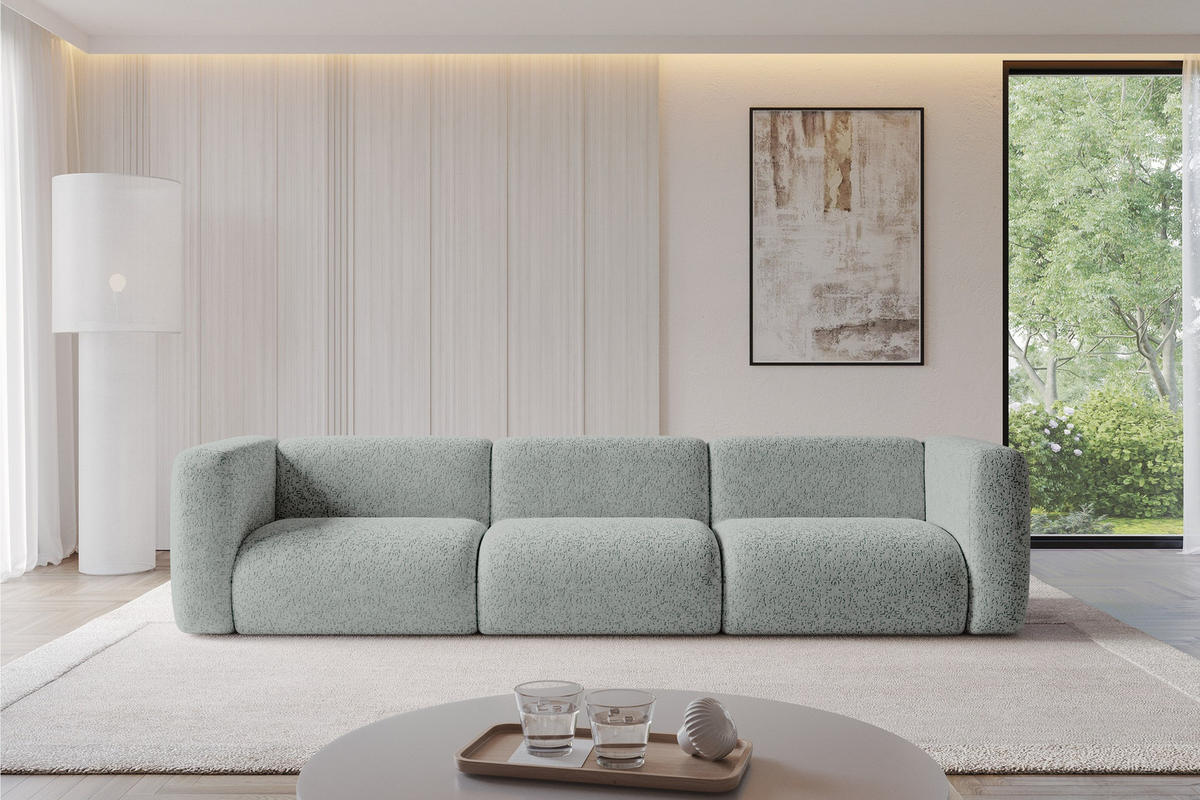 MODULÁRNÍ pohovka MIRA-S2, 3místná, 319 × 89 × 70 cm, zelená, velur - černá/světle zelená, kompozitní dřevo/textil (319/70/89cm) - ALTDECOR