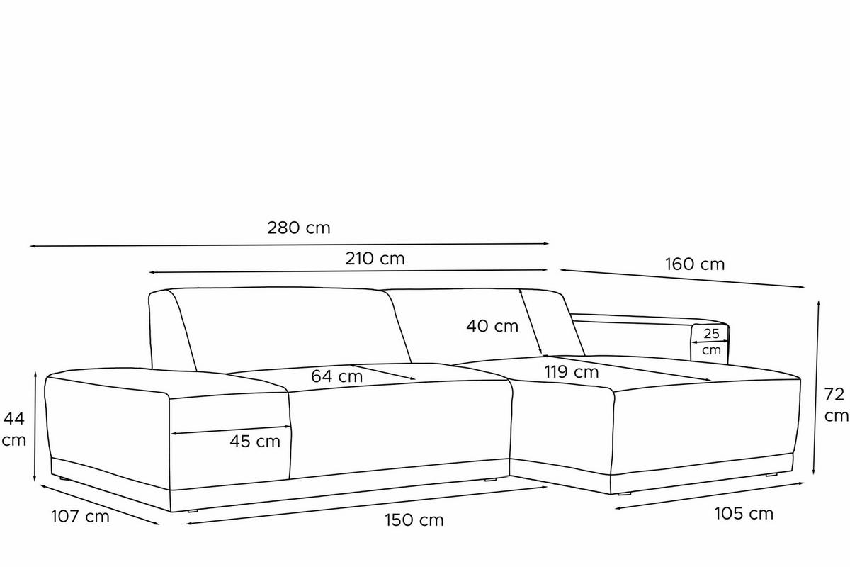ECKSOFA-RECHTS MUDI in moderner Optik mit hochwertigem Kaltschaum, Cord-Stoff, khaki - Schwarz/Grün, Textil (280/160cm) - KONSIMO®