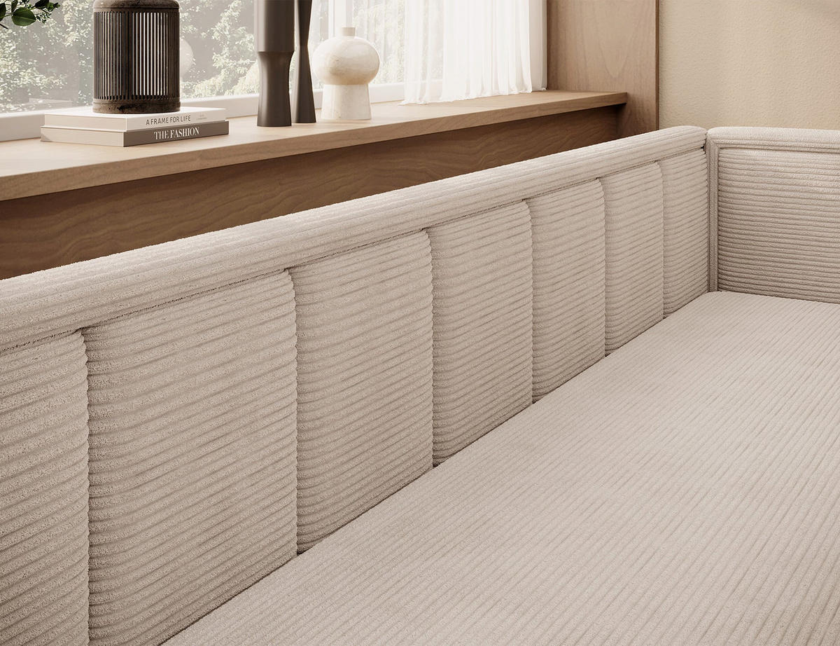 SCHLAFSOFA FULGEO mit Schlaffunktion & Bettkasten – Modernes 3-Sitzer Sofa, Liegefläche 200 x 150 cm - Beige, Kunststoff (214/82/77cm) - Wohnideebilder