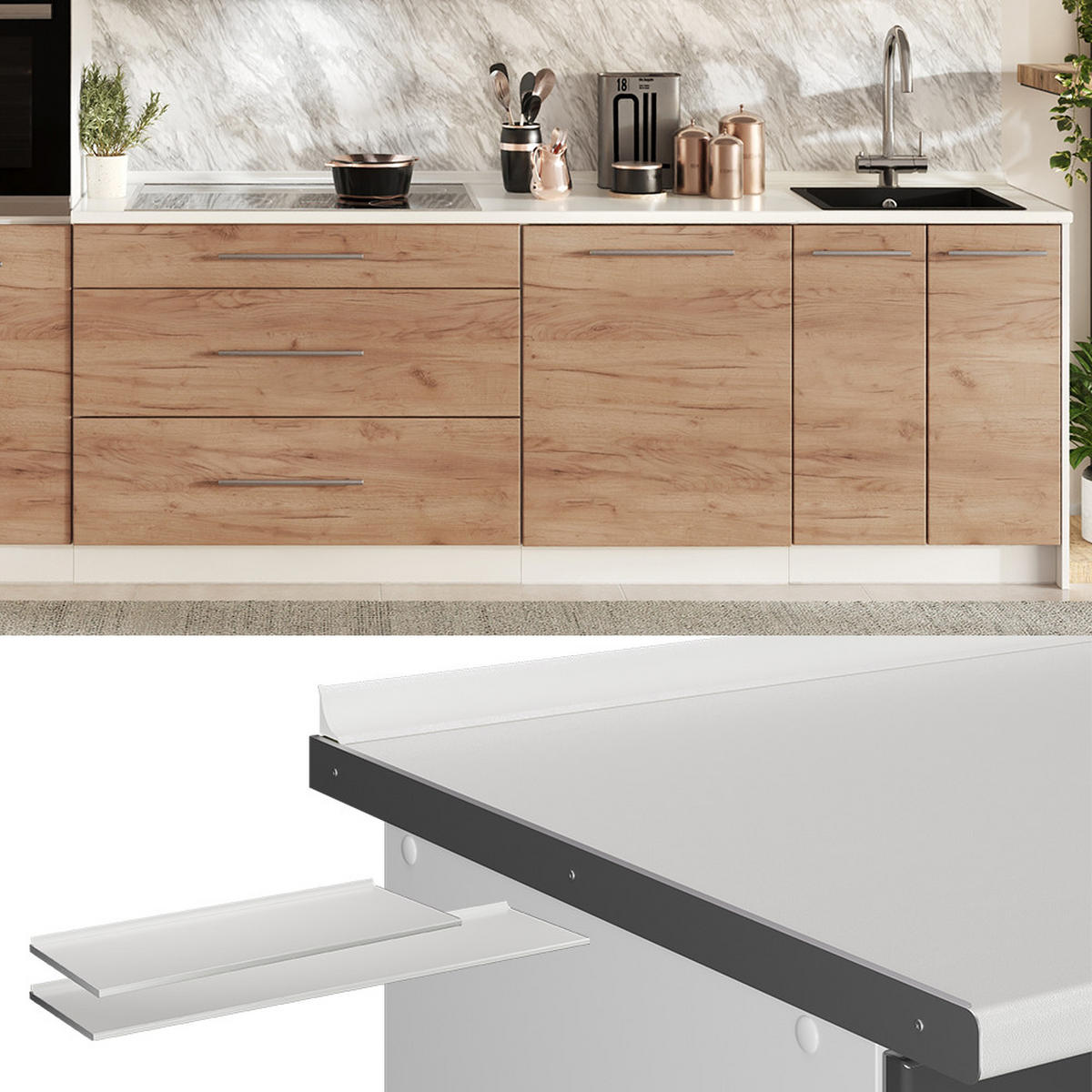KUCHYŇSKÁ PRACOVNÍ DESKA R-Line, Bílá, 240 cm - bílá, kompozitní dřevo (240/2.8/60cm) - Vicco