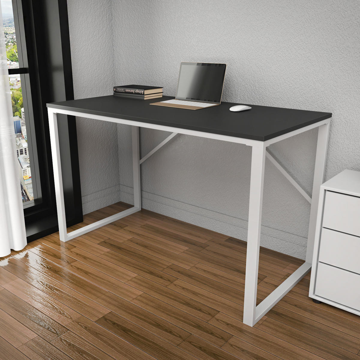 COMPUTERTISCH Layton Weiß Anthrazit - Dunkelbraun, Holzwerkstoff (60/120/16cm) - Decorotika