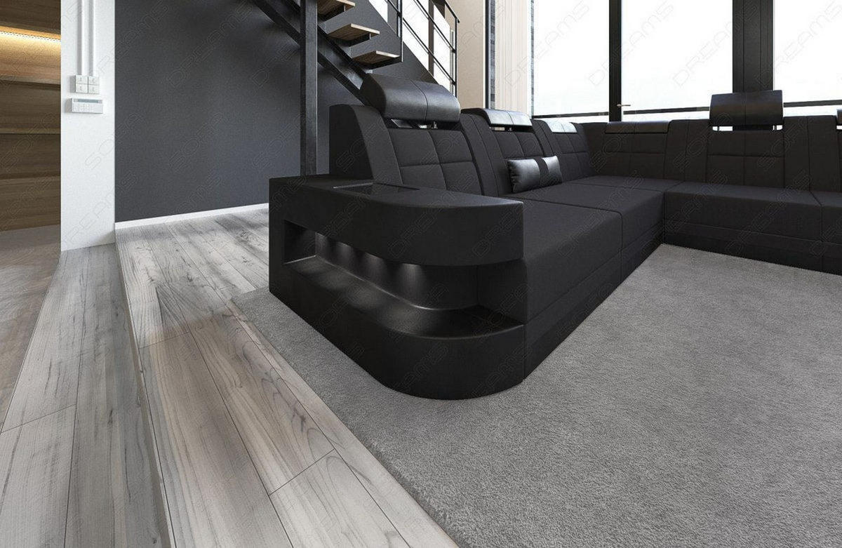 WOHNLANDSCHAFT Wave Schwarz Mikrofaserstoff - Schwarz, Kunststoff (379/80/274cm)