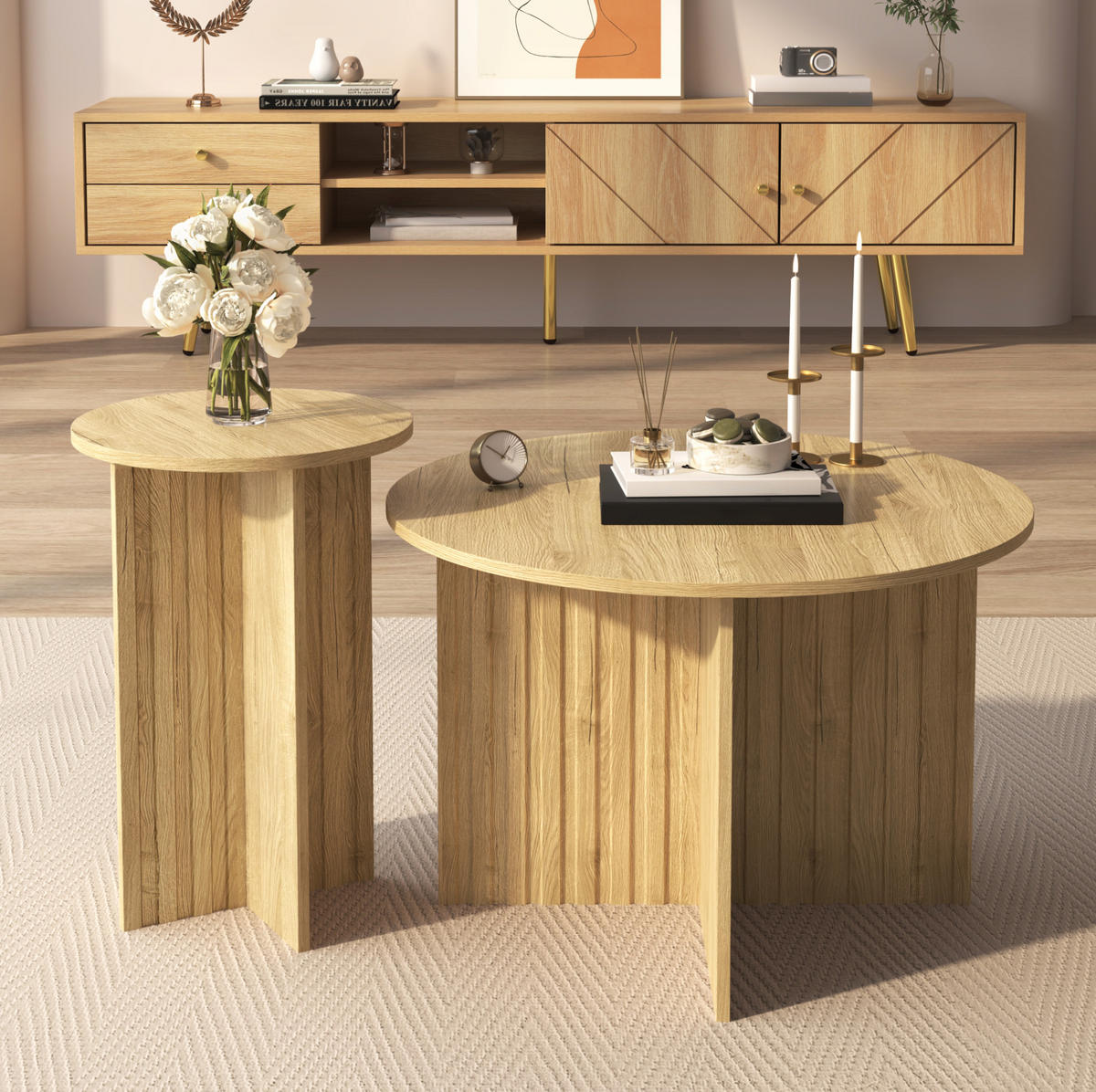 COUCHTISCH-SET 2-teilig 76/40 cm in Holzoptik, platzsparendes Nestdesign - Naturfarben, Holzwerkstoff (76/76/50cm) - Flora Grace