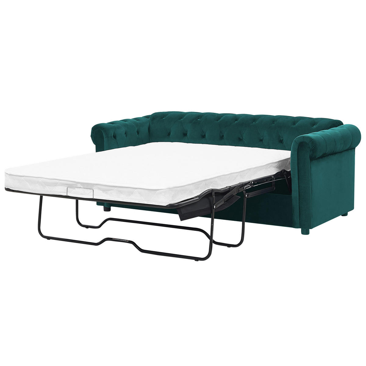 3-SITZER-SCHLAFSOFA Samtstoff Dunkelgrün Chesterfield - Hellgrün, Textil (200/75/90cm) - Beliani