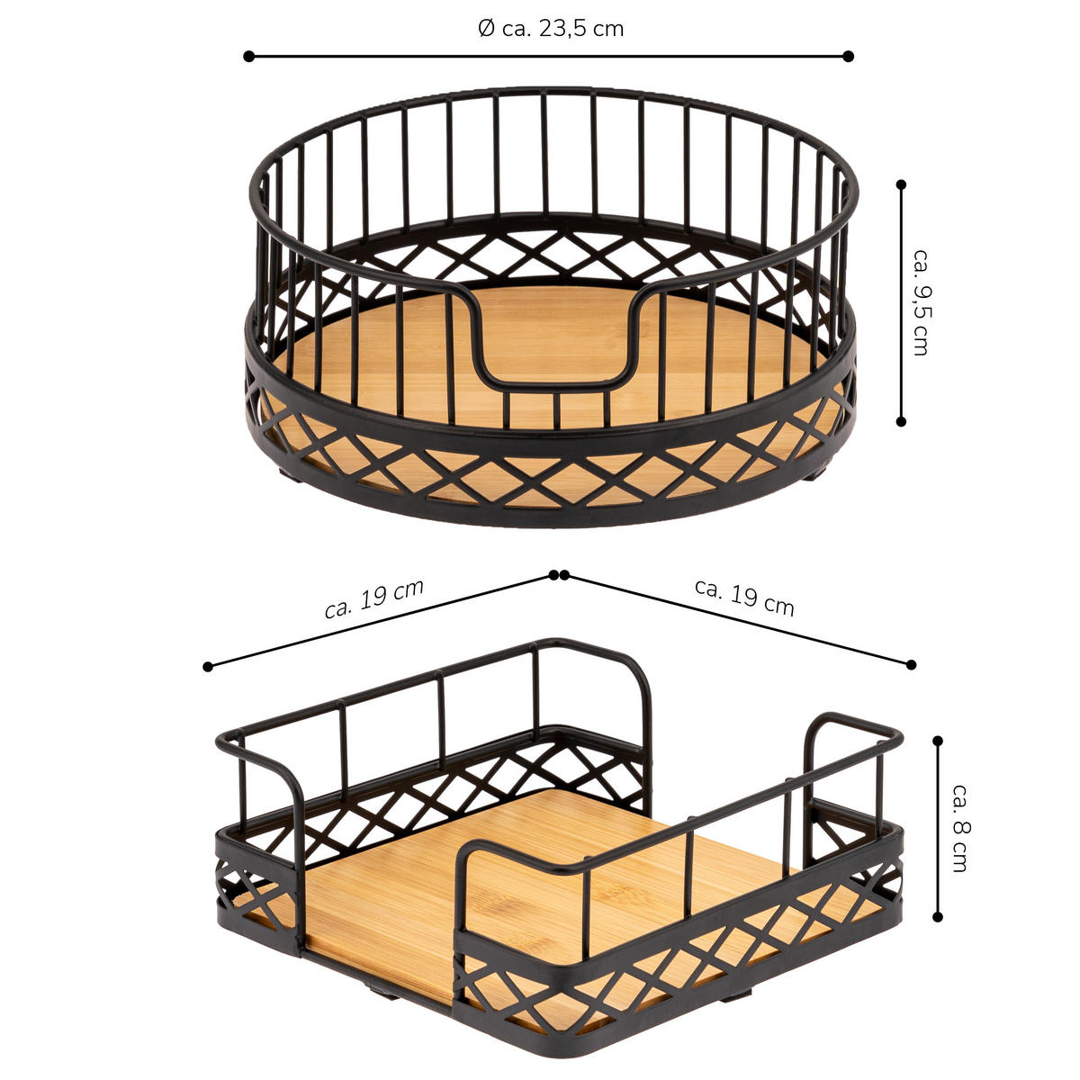 OBSTKORB mit Serviettenhalter, Bambus, Metall, schwarz - Schwarz, Metall (24/9.5cm) - bremermann