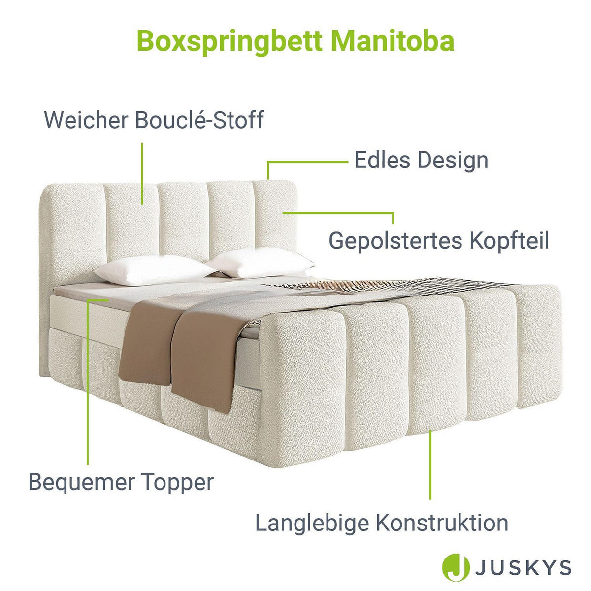 BOXBETT Manitoba 180/200 cm Bouclé Creme - Creme, Textil (180/200cm) - Juskys